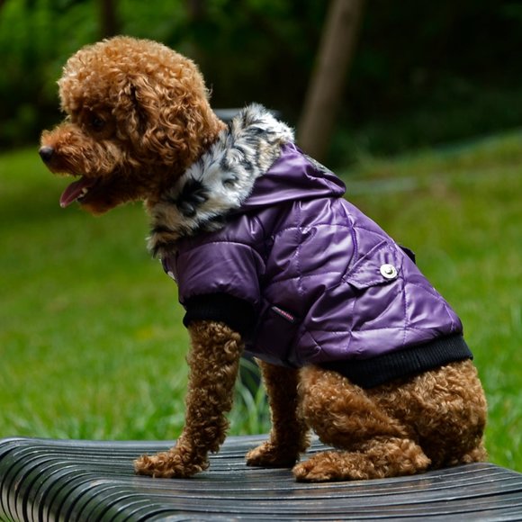 Diamond Stitch Winter Hooded Dog Coat Purple Dog Clothes Pets XSmall NWT - Picture 1 of 11